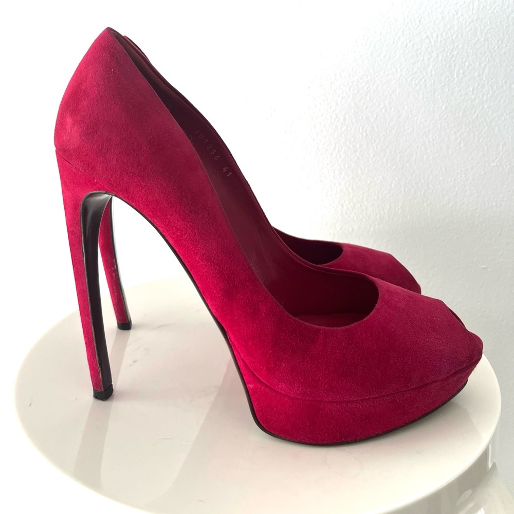 Alexander McQueen Pink Suede Peep Toe Stiletto Heels